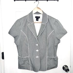 ESSENTIALS BY ABS Cap Sleeve Striped Button Blazer